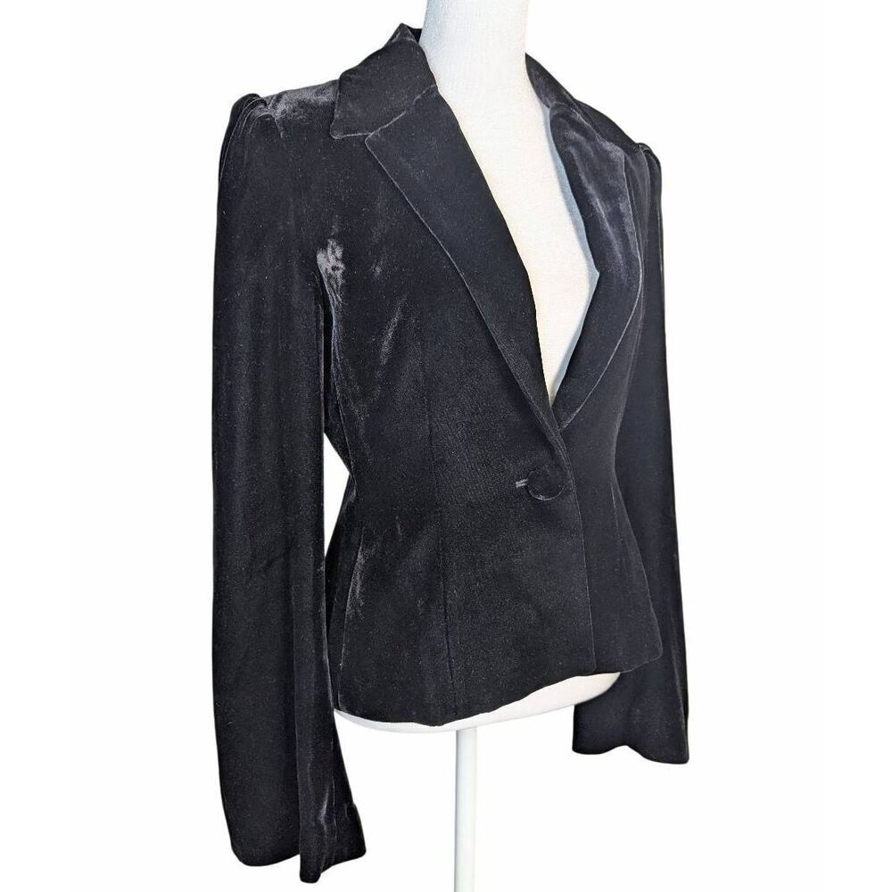 Vintage Till the End black velvet silk puff bell sleeve blazer jacket womens M